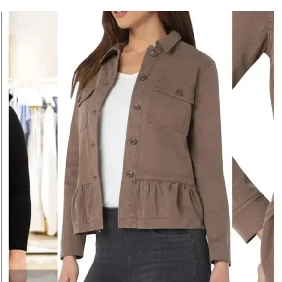 Liverpool Peplum Cargo Utility Jacket Ruffle Peplum Hem Size Small Toffee Brown - Picture 2 of 15